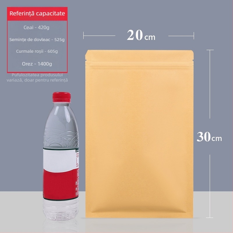 Pungi din hârtie kraft cu acoperire de aluminiu, bază plată, rezistente la apă și umezeală, sigilare alimentară, ambalare ceai, pungi auto-sigilante din hârtie kraft cu folie de aluminiu