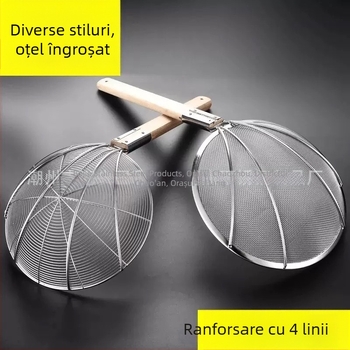Skimmer din oțel inoxidabil, cu sită fină și mâner din lemn, pentru prăjit și strecurat