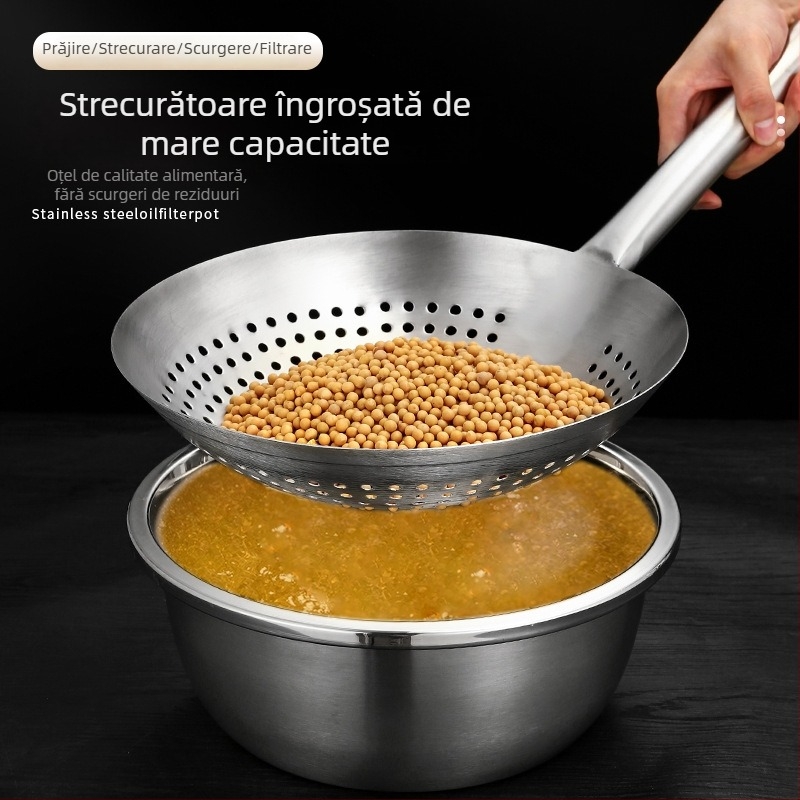 Lingură din oțel inoxidabil cu găuri pentru prăjit și hot pot, protecție împotriva arsurilor, controlul stropilor de ulei, scurgere și ridicare de tăiței, pentru bucătărie casnică și profesională