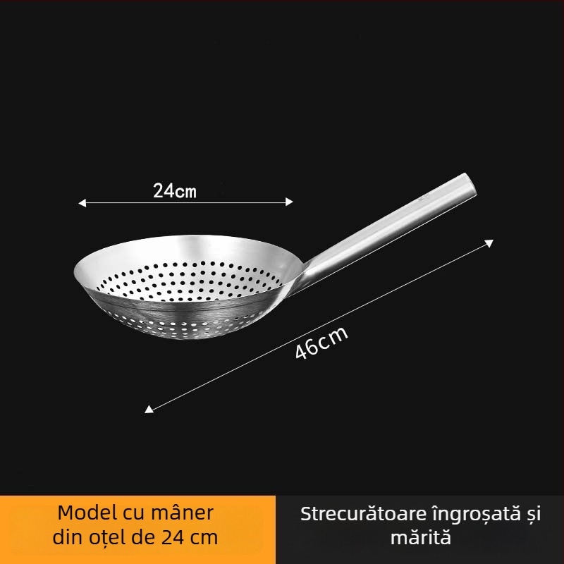 Lingură din oțel inoxidabil cu găuri pentru prăjit și hot pot, protecție împotriva arsurilor, controlul stropilor de ulei, scurgere și ridicare de tăiței, pentru bucătărie casnică și profesională