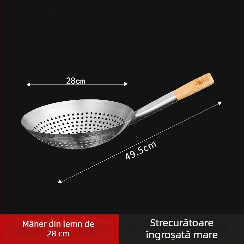Lingură din oțel inoxidabil cu găuri pentru prăjit și hot pot, protecție împotriva arsurilor, controlul stropilor de ulei, scurgere și ridicare de tăiței, pentru bucătărie casnică și profesională