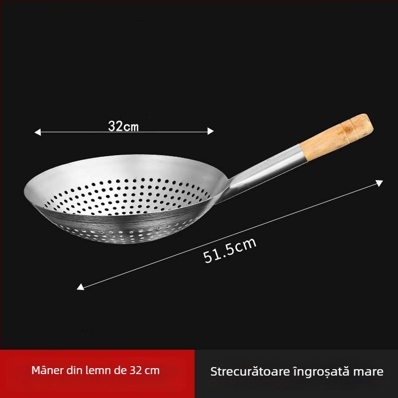 Lingură din oțel inoxidabil cu găuri pentru prăjit și hot pot, protecție împotriva arsurilor, controlul stropilor de ulei, scurgere și ridicare de tăiței, pentru bucătărie casnică și profesională