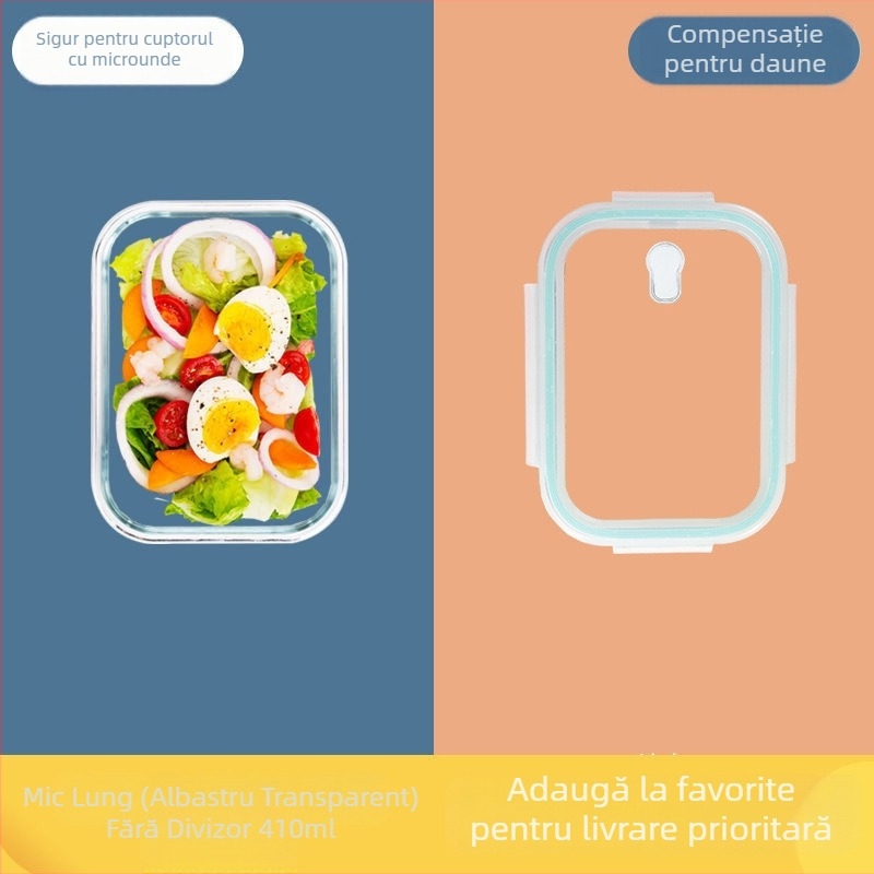 Cutie de prânz din sticlă borosilicat, sigură pentru cuptorul cu microunde, cu compartimente duble, 800-1000 ml, păstrează alimentele proaspete, portabilă