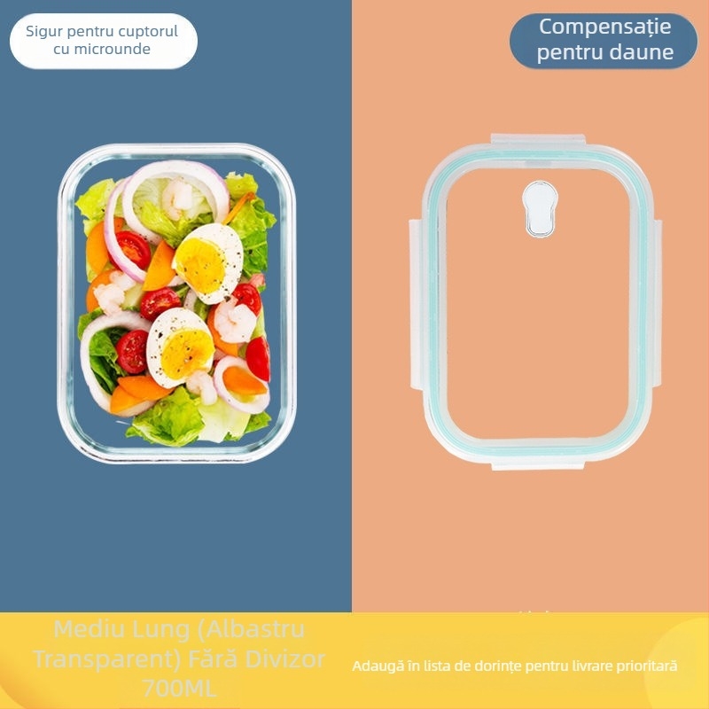 Cutie de prânz din sticlă borosilicat, sigură pentru cuptorul cu microunde, cu compartimente duble, 800-1000 ml, păstrează alimentele proaspete, portabilă