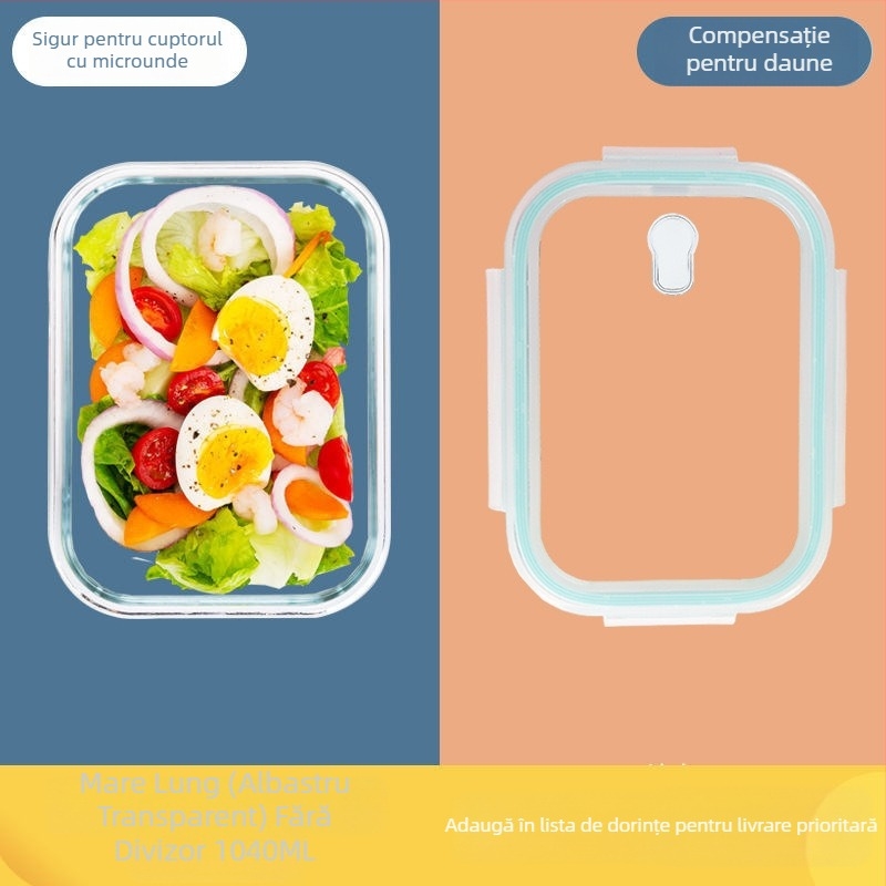 Cutie de prânz din sticlă borosilicat, sigură pentru cuptorul cu microunde, cu compartimente duble, 800-1000 ml, păstrează alimentele proaspete, portabilă