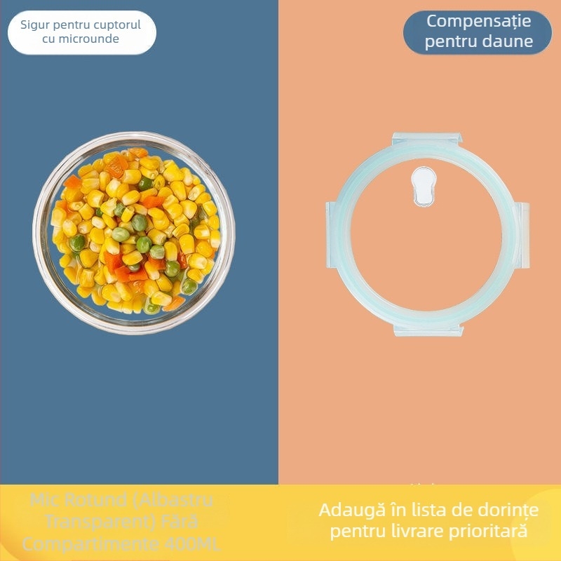 Cutie de prânz din sticlă borosilicat, sigură pentru cuptorul cu microunde, cu compartimente duble, 800-1000 ml, păstrează alimentele proaspete, portabilă