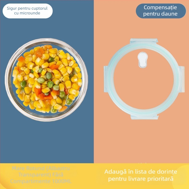 Cutie de prânz din sticlă borosilicat, sigură pentru cuptorul cu microunde, cu compartimente duble, 800-1000 ml, păstrează alimentele proaspete, portabilă