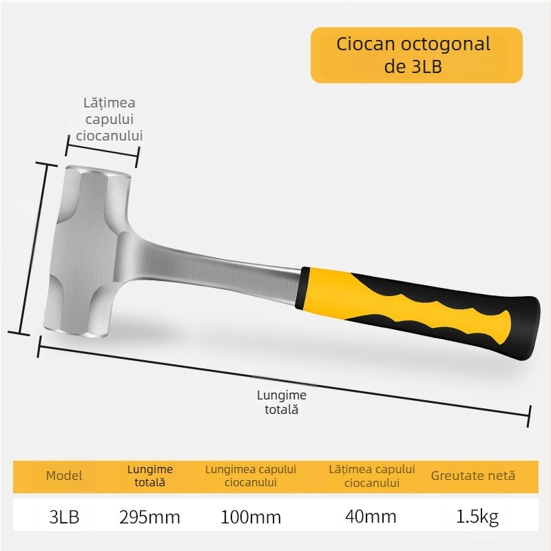 Ciocan octagonal pentru demolarea pereților, corp solid, ciocan manual greu