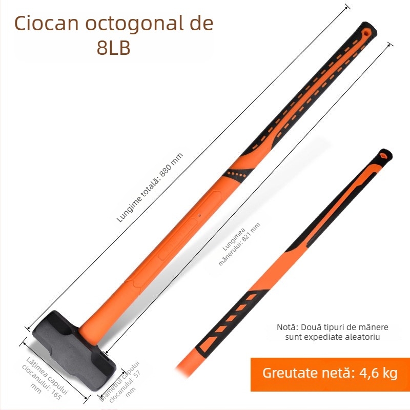 Ciocan octagonal pentru demolarea pereților, corp solid, ciocan manual greu