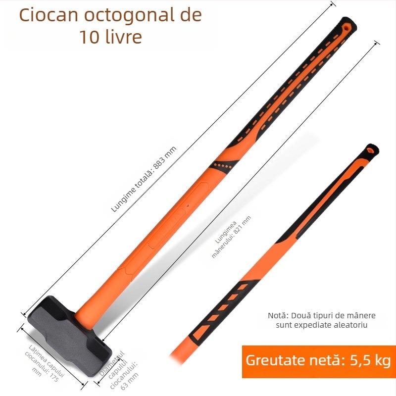 Ciocan octagonal pentru demolarea pereților, corp solid, ciocan manual greu