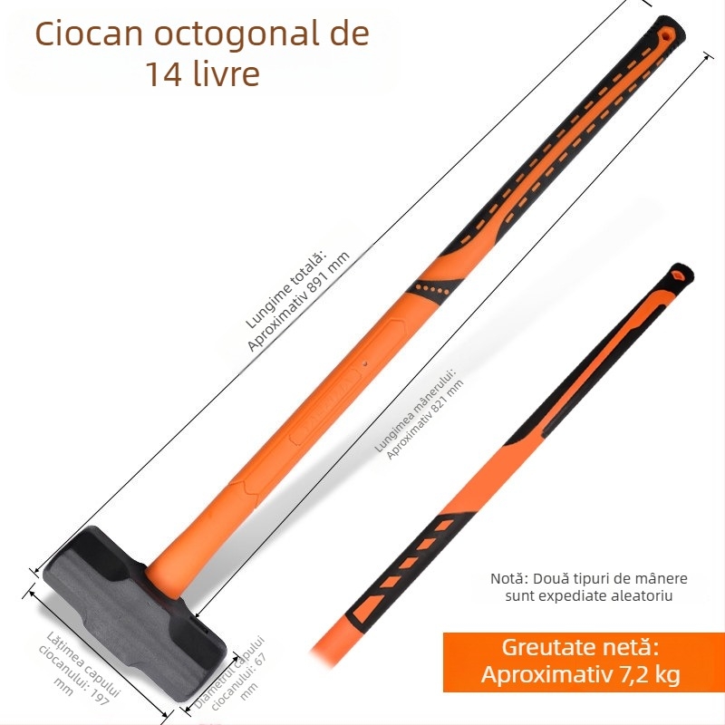 Ciocan octagonal pentru demolarea pereților, corp solid, ciocan manual greu