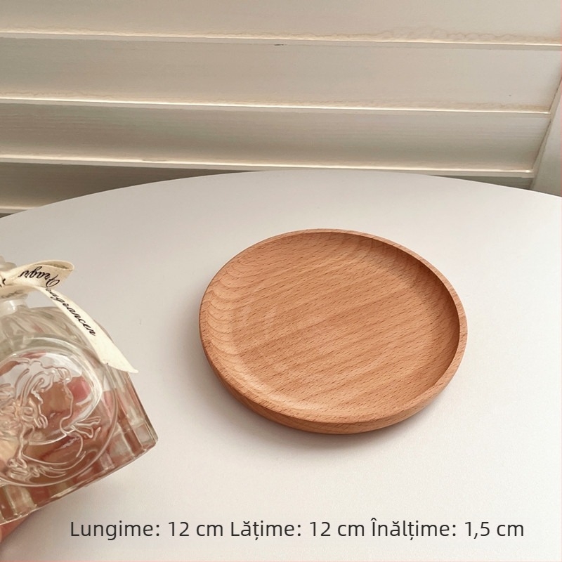 Tavă circulară din lemn, farfurie ovală în stil japonez, mică farfurie din lemn pentru deserturi cu lapte, platou de prezentare