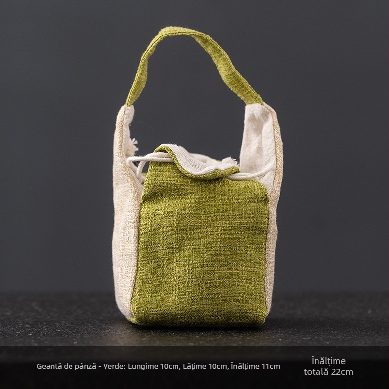 Sac de depozitare brodat din bumbac-lin pentru set de ceai, cu șnur, pentru ceainic și cești, pentru călătorii