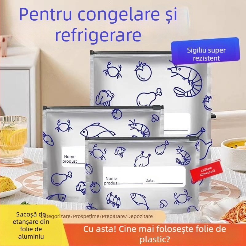 Pungi din folie de aluminiu pentru conservarea prospețimii în frigider, pungi sigilate ermetic pentru carne congelată