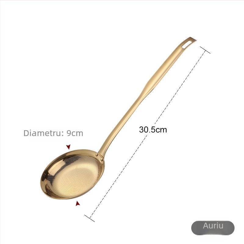 Lingură de filtrare a uleiului din oțel inoxidabil 304, plasă fină, mâner lung, lingură de bucătărie pentru ulei, dimensiuni mari și mici, cu un singur cârlig