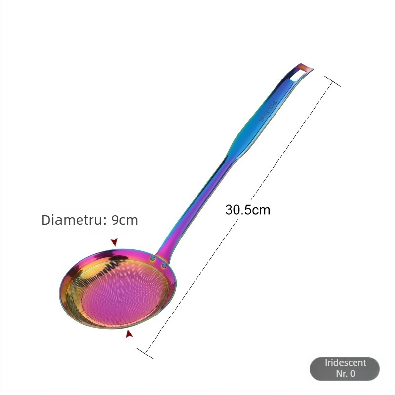Lingură de filtrare a uleiului din oțel inoxidabil 304, plasă fină, mâner lung, lingură de bucătărie pentru ulei, dimensiuni mari și mici, cu un singur cârlig