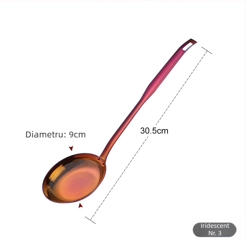 Lingură de filtrare a uleiului din oțel inoxidabil 304, plasă fină, mâner lung, lingură de bucătărie pentru ulei, dimensiuni mari și mici, cu un singur cârlig