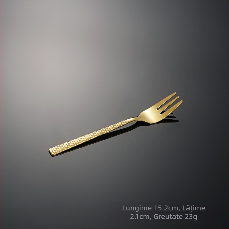Set de tacâmuri din oțel inoxidabil 410 cu model solzi de dragon și solzi de pește, mânere pătrate – cuțit, furculiță și lingură pentru bucătărie occidentală