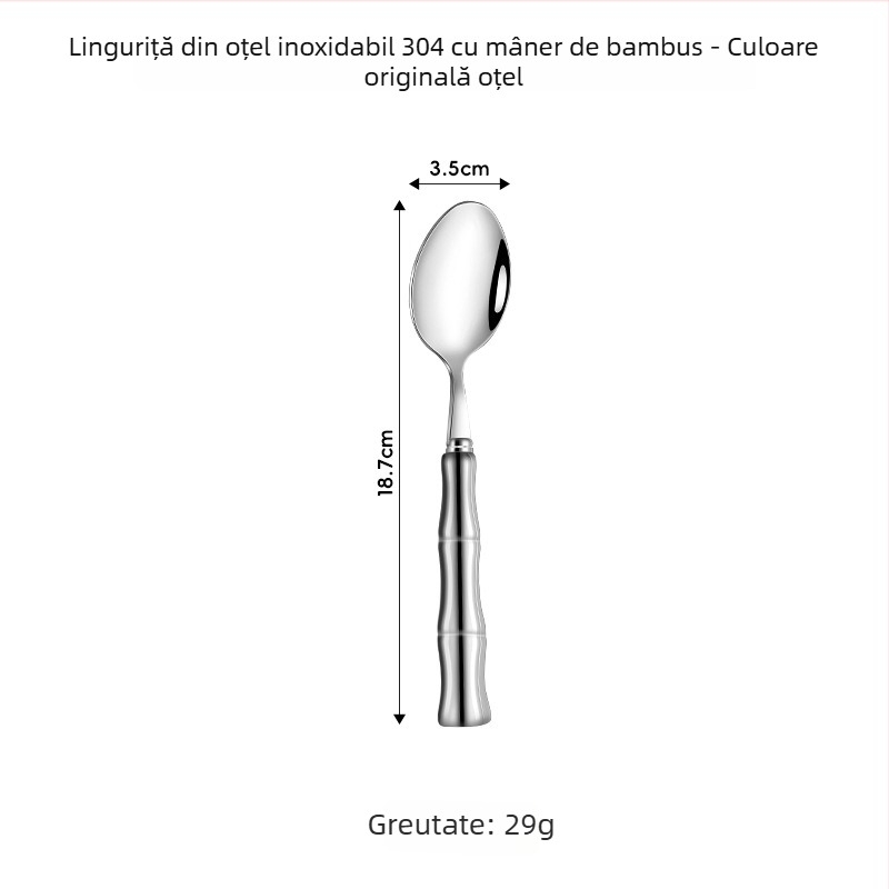 Set tacâmuri din oțel inoxidabil 304 cu mâner ceramic – cuțit, furculiță și lingură (5 piese: cuțit de masă, furculiță de masă, lingură rotundă, linguriță, lingură cu vârf)