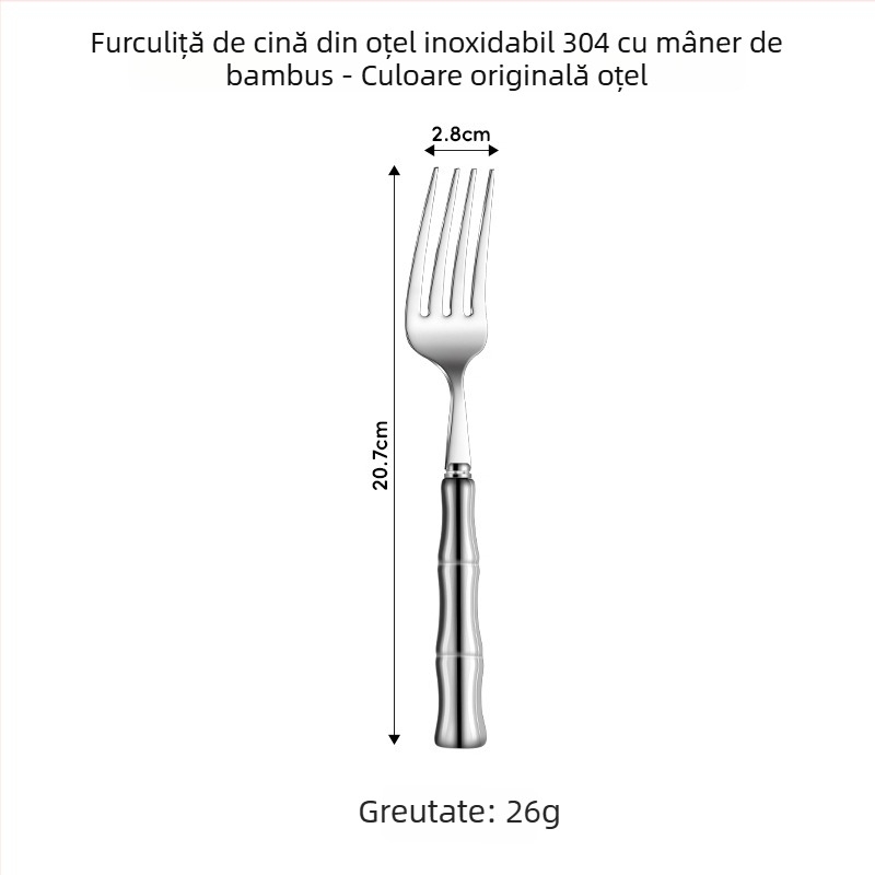 Set tacâmuri din oțel inoxidabil 304 cu mâner ceramic – cuțit, furculiță și lingură (5 piese: cuțit de masă, furculiță de masă, lingură rotundă, linguriță, lingură cu vârf)