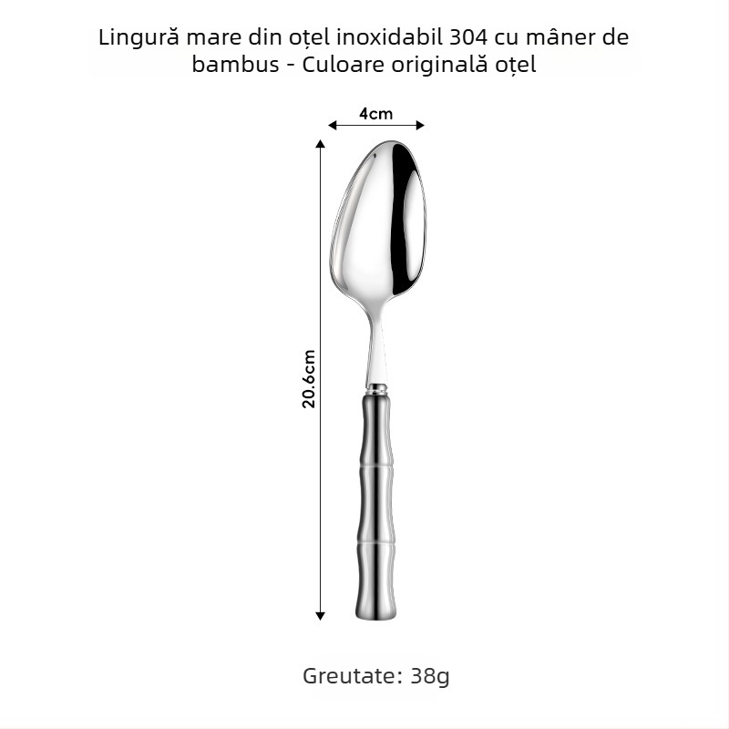 Set tacâmuri din oțel inoxidabil 304 cu mâner ceramic – cuțit, furculiță și lingură (5 piese: cuțit de masă, furculiță de masă, lingură rotundă, linguriță, lingură cu vârf)