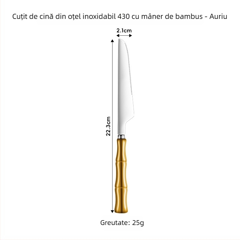 Set tacâmuri din oțel inoxidabil 304 cu mâner ceramic – cuțit, furculiță și lingură (5 piese: cuțit de masă, furculiță de masă, lingură rotundă, linguriță, lingură cu vârf)