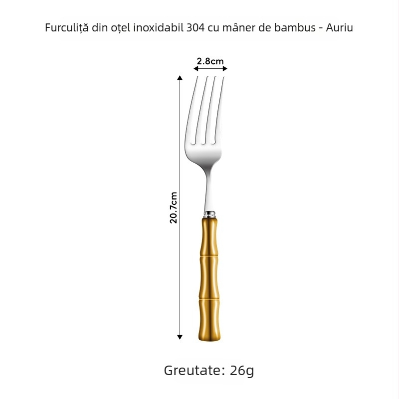 Set tacâmuri din oțel inoxidabil 304 cu mâner ceramic – cuțit, furculiță și lingură (5 piese: cuțit de masă, furculiță de masă, lingură rotundă, linguriță, lingură cu vârf)