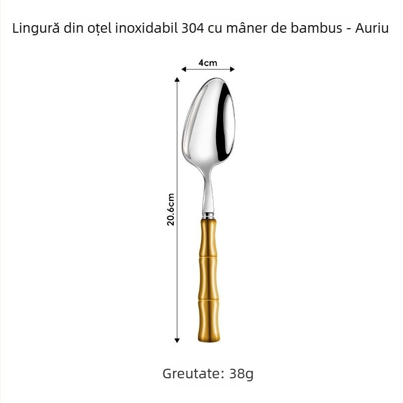 Set tacâmuri din oțel inoxidabil 304 cu mâner ceramic – cuțit, furculiță și lingură (5 piese: cuțit de masă, furculiță de masă, lingură rotundă, linguriță, lingură cu vârf)