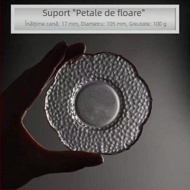 Suport transparent din sticlă cu textura ciocănită pentru setul de ceai Kung Fu, ceașcă mică, farfurioară de ceai și covoraș izolant pentru ceremonia ceaiului, stil Zen Chinezesc