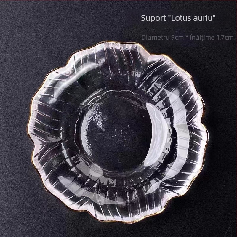 Suport transparent din sticlă cu textura ciocănită pentru setul de ceai Kung Fu, ceașcă mică, farfurioară de ceai și covoraș izolant pentru ceremonia ceaiului, stil Zen Chinezesc