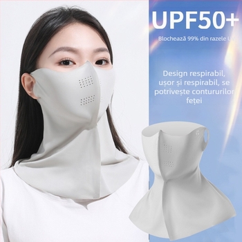 Mască de vară cu structură 3D pentru protecția împotriva soarelui, material respirabil ice silk, potrivită pentru ciclism, acoperire fără cusături a feței și gâtului, pentru femei