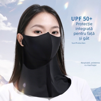 Mască de vară cu structură 3D pentru protecția împotriva soarelui, material respirabil ice silk, potrivită pentru ciclism, acoperire fără cusături a feței și gâtului, pentru femei