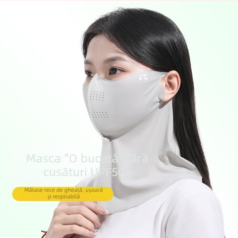 Mască de vară cu structură 3D pentru protecția împotriva soarelui, material respirabil ice silk, potrivită pentru ciclism, acoperire fără cusături a feței și gâtului, pentru femei