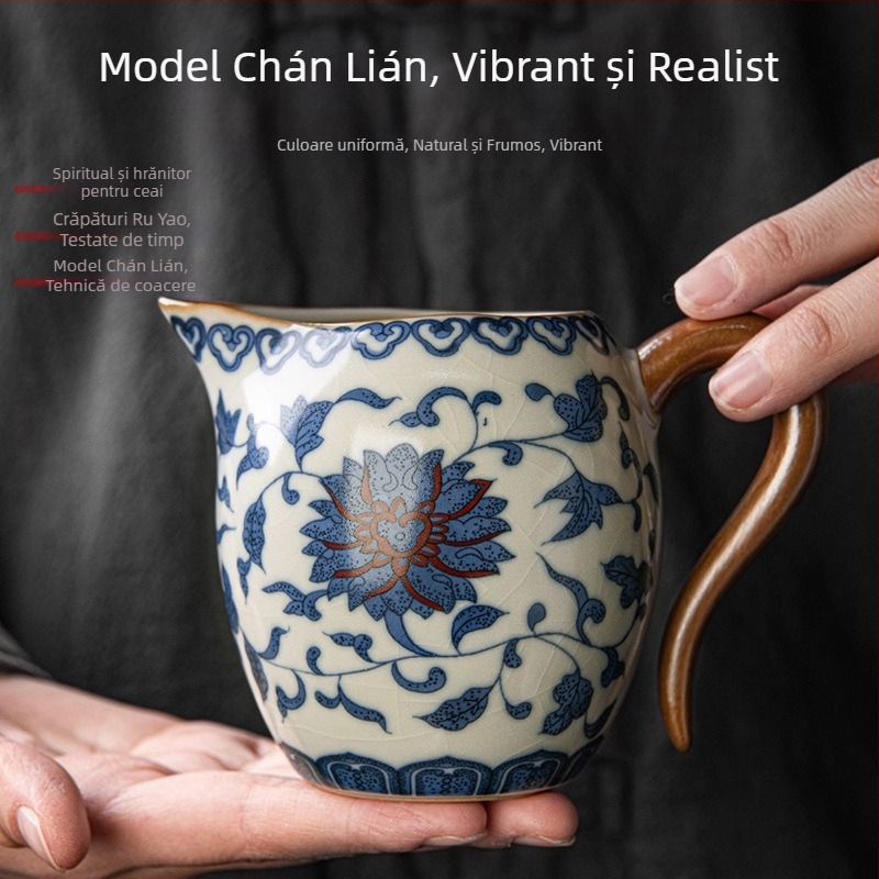 Gaiwan din ceramică Huang Ru Kiln, Lotus Împletit — ceașcă de maestru și accesorii ceai în stil chinezesc nou