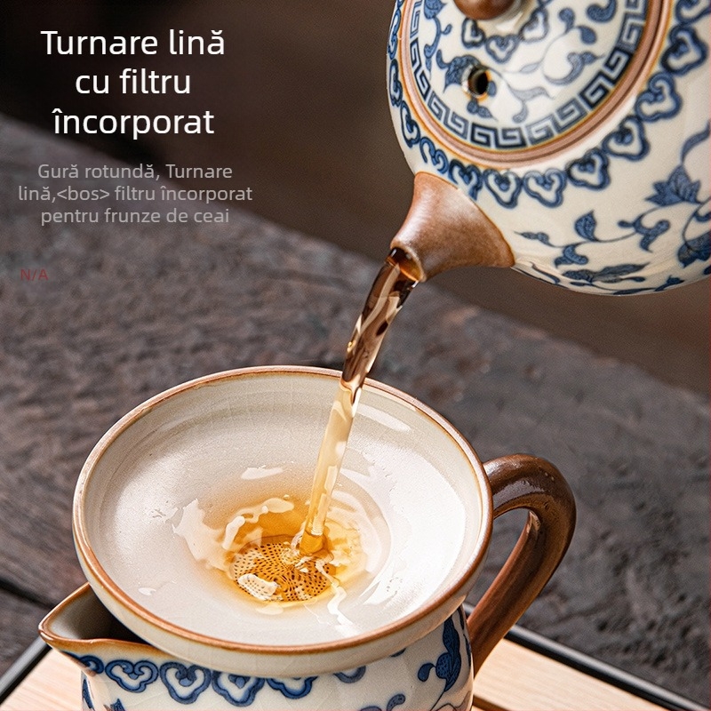 Gaiwan din ceramică Huang Ru Kiln, Lotus Împletit — ceașcă de maestru și accesorii ceai în stil chinezesc nou