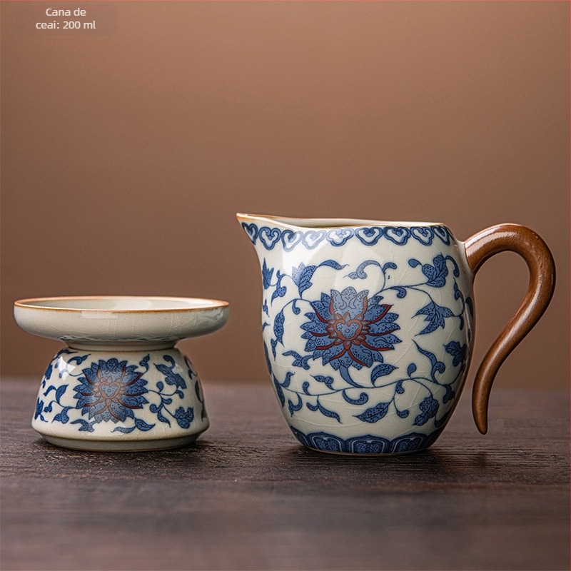Gaiwan din ceramică Huang Ru Kiln, Lotus Împletit — ceașcă de maestru și accesorii ceai în stil chinezesc nou