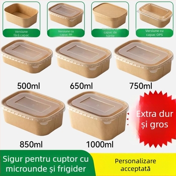 Cutie de unică folosință pentru prânz, din hârtie kraft groasă, pătrată, pentru fructe, gustări și salate