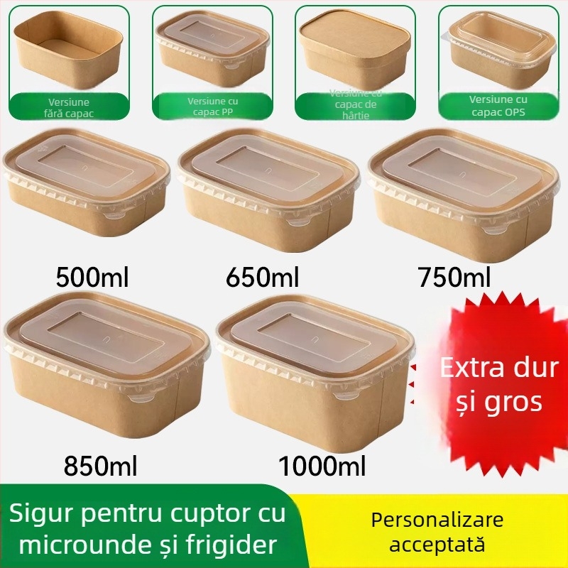 Cutie de unică folosință pentru prânz, din hârtie kraft groasă, pătrată, pentru fructe, gustări și salate