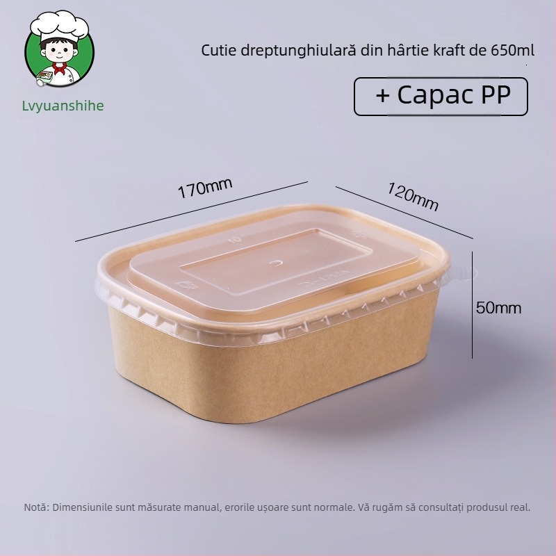 Cutie de unică folosință pentru prânz, din hârtie kraft groasă, pătrată, pentru fructe, gustări și salate