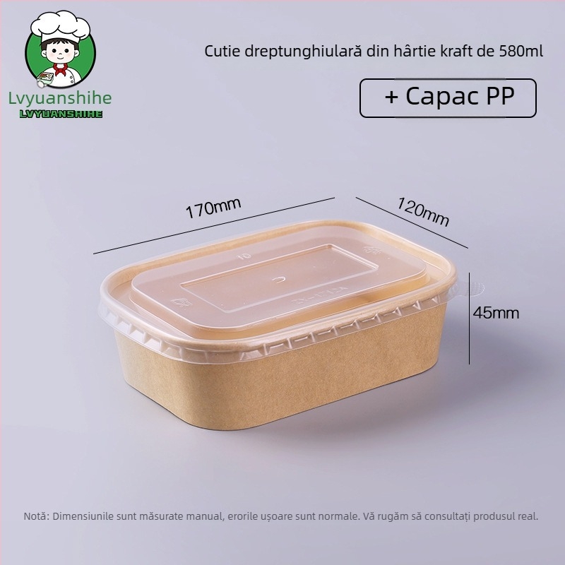 Cutie de unică folosință pentru prânz, din hârtie kraft groasă, pătrată, pentru fructe, gustări și salate