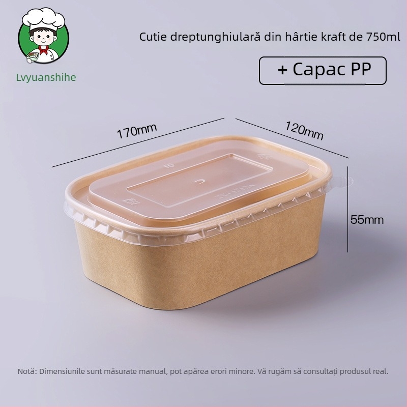 Cutie de unică folosință pentru prânz, din hârtie kraft groasă, pătrată, pentru fructe, gustări și salate