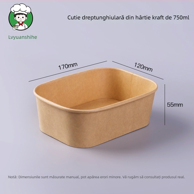 Cutie de unică folosință pentru prânz, din hârtie kraft groasă, pătrată, pentru fructe, gustări și salate