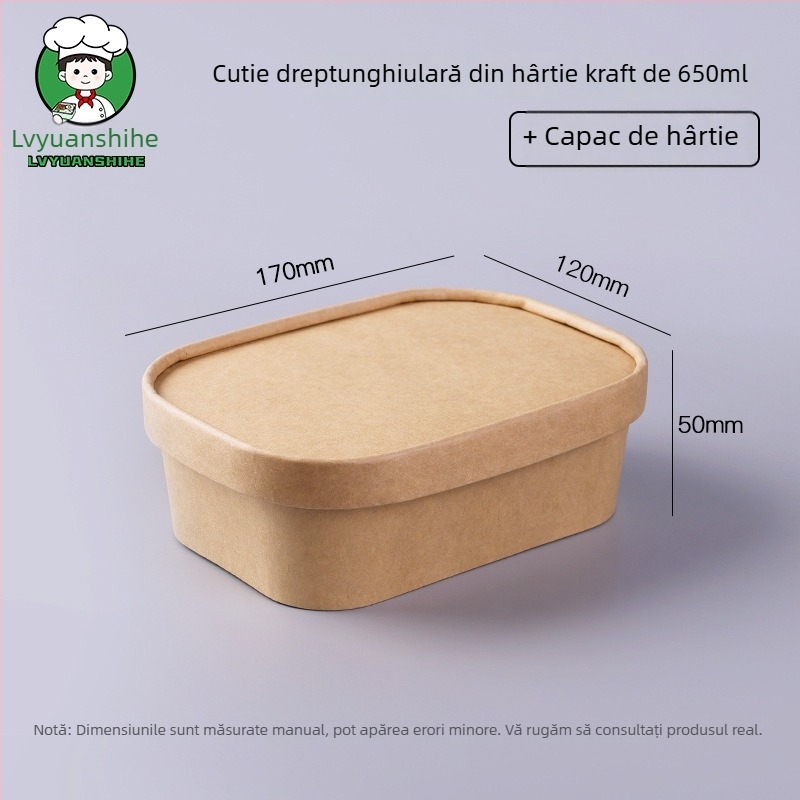 Cutie de unică folosință pentru prânz, din hârtie kraft groasă, pătrată, pentru fructe, gustări și salate