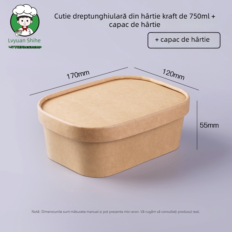 Cutie de unică folosință pentru prânz, din hârtie kraft groasă, pătrată, pentru fructe, gustări și salate
