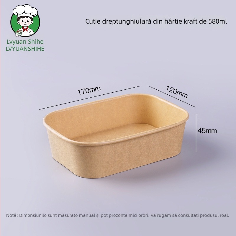 Cutie de unică folosință pentru prânz, din hârtie kraft groasă, pătrată, pentru fructe, gustări și salate