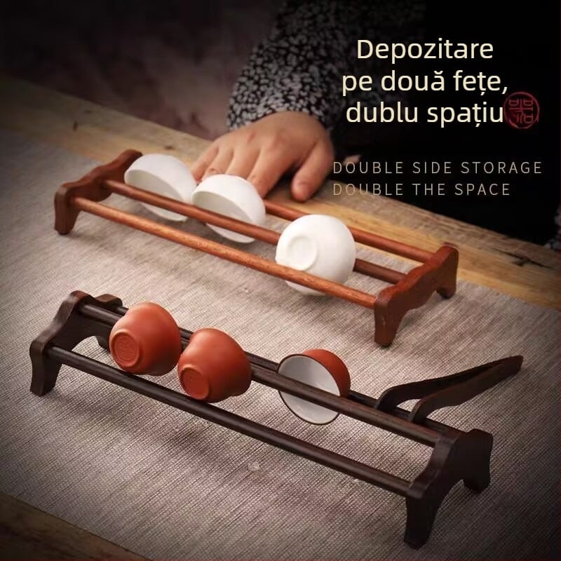 Raft de depozitare ceai din lemn de abanos, un singur etaj, suport de uscare pentru căni de ceai