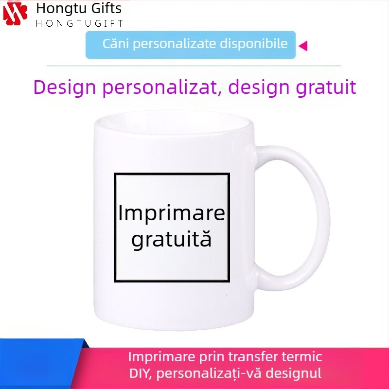 Cană ceramică albă cu transfer termic și logo