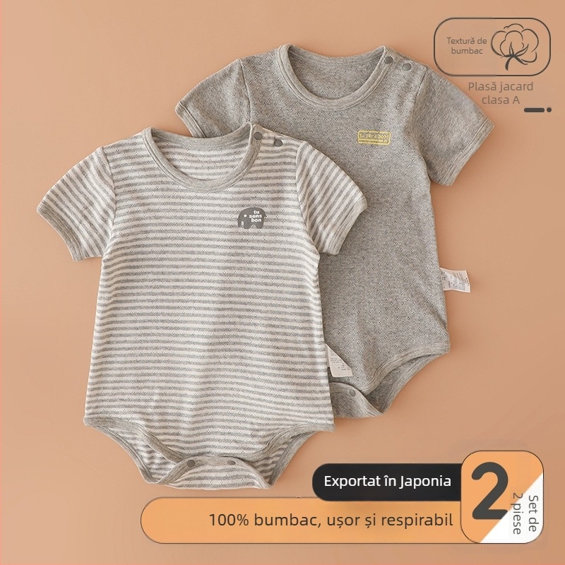 Body romper pentru nou-născuți, stil japonez, plasă din bumbac 100%, mâneci scurte, vară