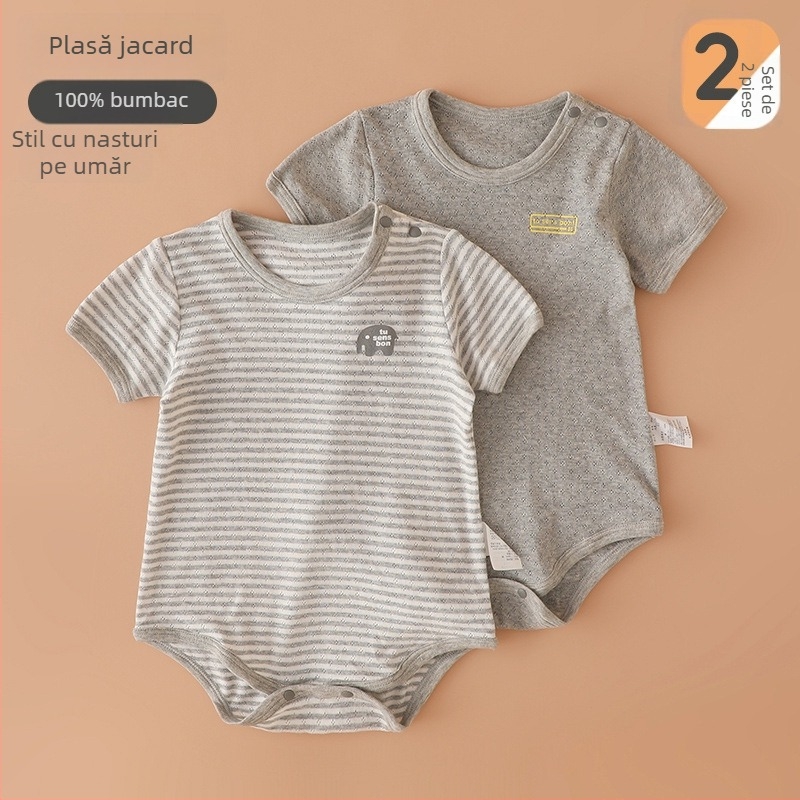 Body romper pentru nou-născuți, stil japonez, plasă din bumbac 100%, mâneci scurte, vară