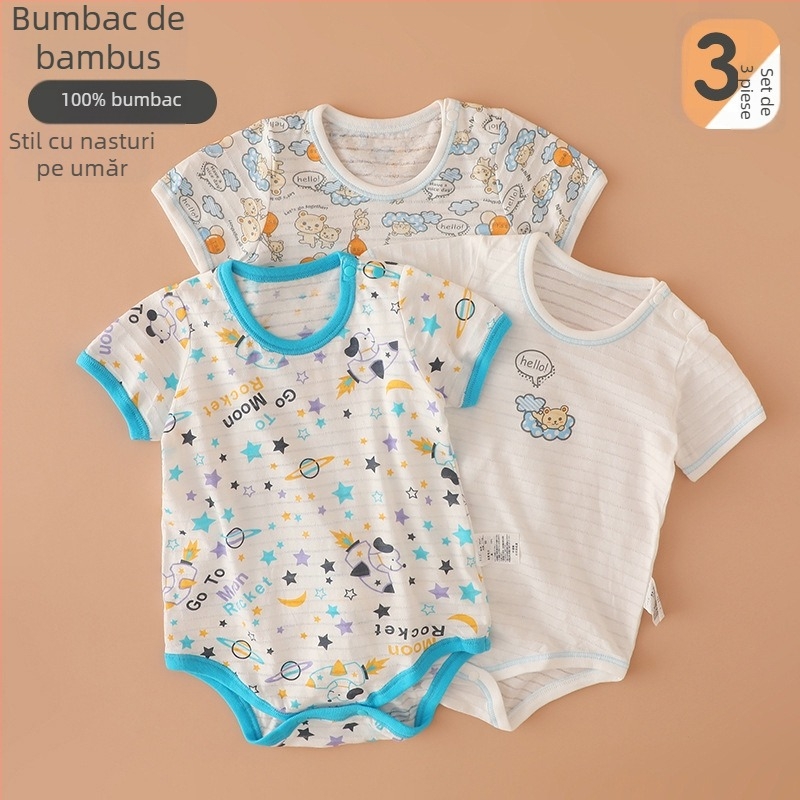 Body romper pentru nou-născuți, stil japonez, plasă din bumbac 100%, mâneci scurte, vară